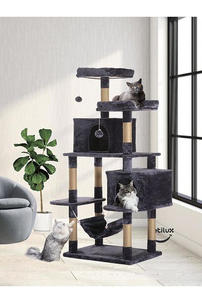 Petilux Double Slot Luxury Large Size Scratching Cat Play House with Hammock Cat Scratching