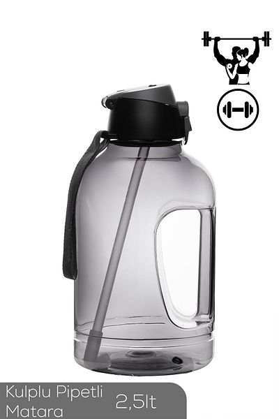 Porsima 161643-002 Bpa Free Motivational Sports Water Bottle with Handle and Straw Water Bottle Gym Flask 2.5Lt Water Bottle