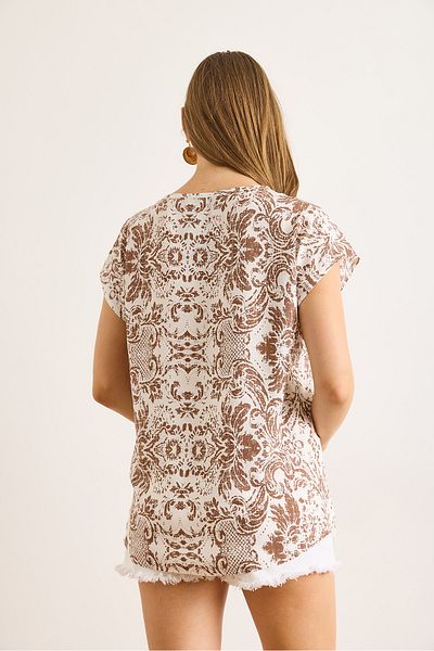 Olalook Γυναικεία Ethnic Mink V Neck Woven Viscose Μπλούζα BLZ-19003048