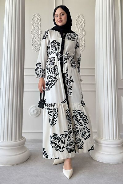 InStyle Wavy Leaf Pattern Black Viscose Dress