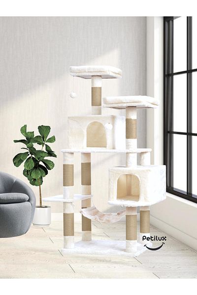 Petilux Double Slot Luxury Large Size Scratching Cat Play House with Hammock Cat Scratching