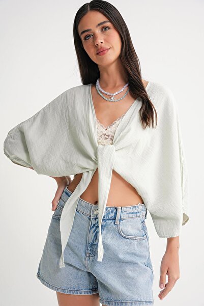 Mixray 4723 Women's Tie Front Bolero Blouse Sage