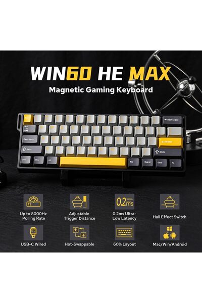 Epomaker AULA WIN60 HE 60% Wired Magnetic Keyboard (Grey&Yellow)