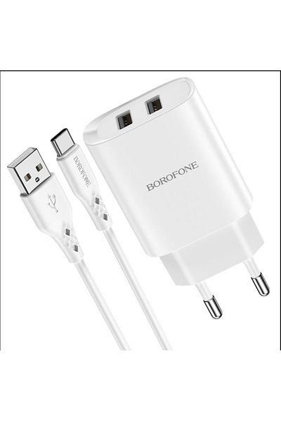 K KATHODE Incarcator Retea Borofone, Bn2, 2.1A, 2 X Usb, Cablu Microusb, Alb, K Kathode