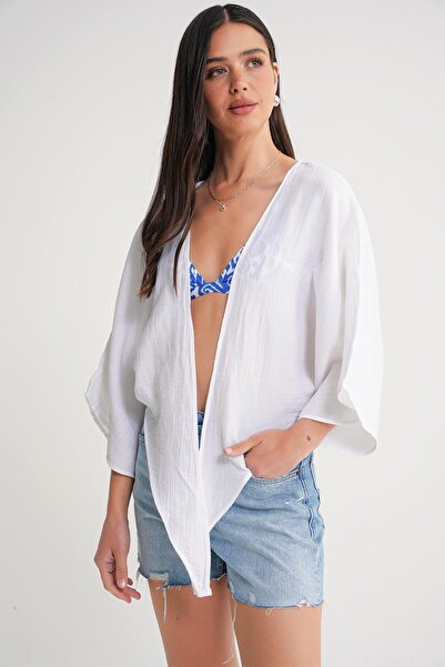 Mixray 4723 Kadın Önü Bağlamalı Bolero Bluz Ekru