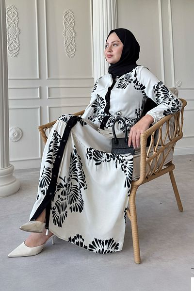 InStyle Wavy Leaf Pattern Black Viscose Dress