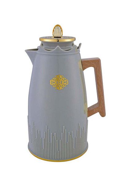 Gazella Tea/Coffee Flask With Soft Wooden Handle 1 Liter Grey/Gold