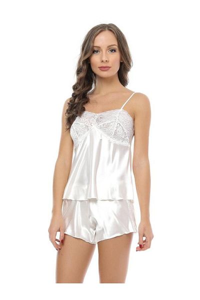 Bella Baby doll din satin alb cu dantela