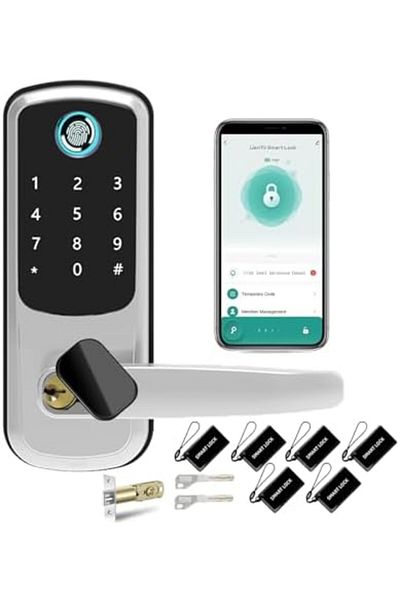 UanTii قفل ذكي Tuya Wifi، قفل باب بدون مفتاح 5 في 1، قفل باب رقمي بمزلاج واحد مع بصمة الإصبع