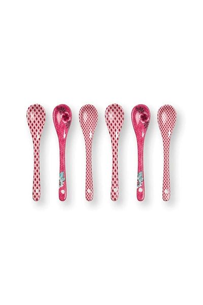 Pip Studio Set of 6 spoons, porcelain, Pip Studio, Dark Pink, 13 cm, Flower Festival collection