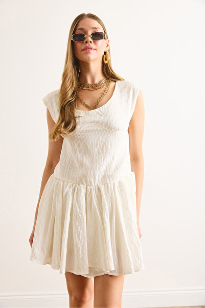 Olalook Γυναικείο Μίνι Φόρεμα με Πλισέ Λευκή Πλάτη με Φερμουάρ ELB-19002462