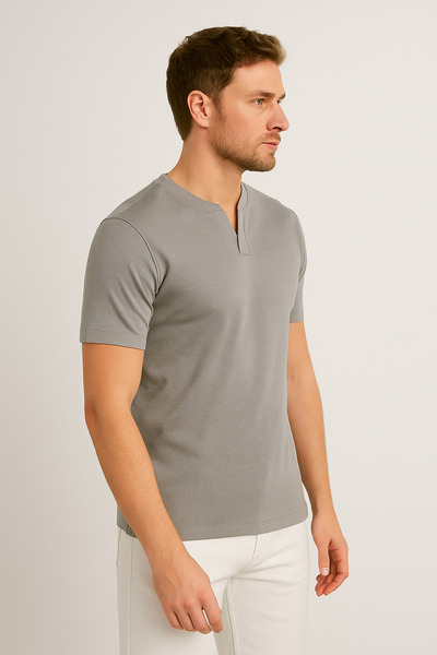 UOMOPARK 2124 Henley T-Shirt Brown Button Detailed Basic Casual t Shirt