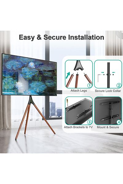 FlashHawk Modern Easel TV Stand with Tripod Base for 45-65 inch LED LCD OLED TV, 180°Swivel Portable