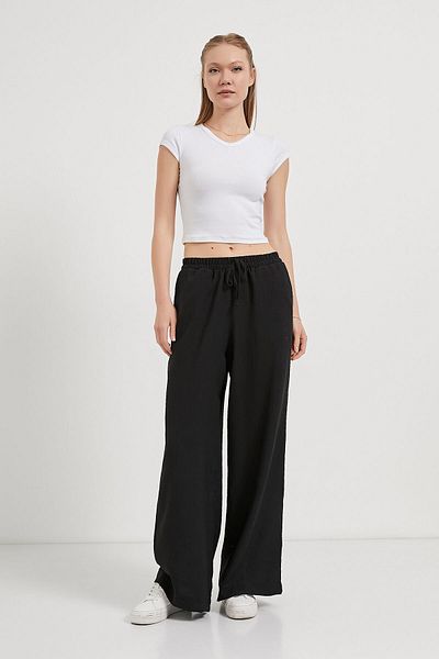 Arma Life Women's Elastic Waist Cotton Black Baggy Loose Trousers