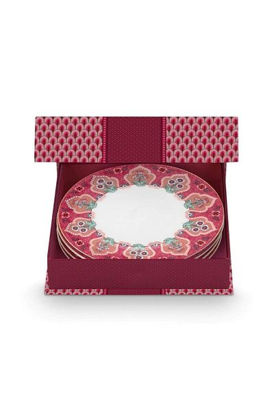 Pip Studio Set de 4 farfurii de porțelan, Mic dejun, Pip Studio, Roz închis, 21 cm, colecția Flower Festival