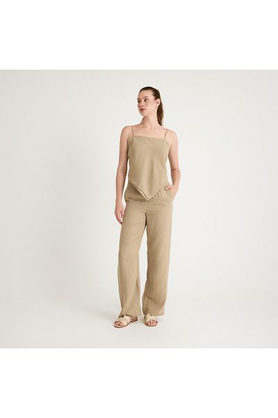 Miespiga 100% Cotton Woven Strap Tie Back Blouse-Pants 2-Piece Set