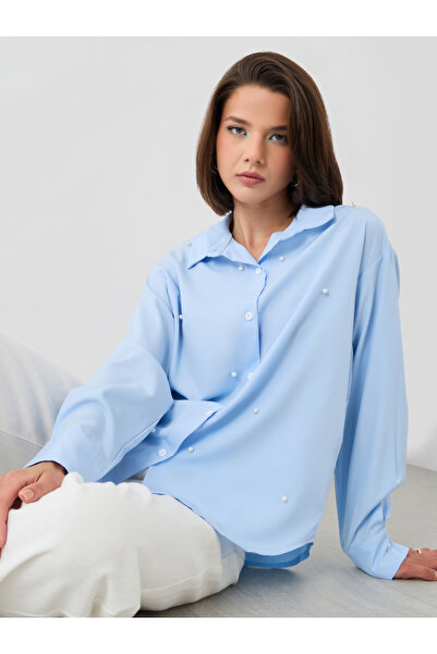 Styli Embellished Spread Collar Oversize Shirt