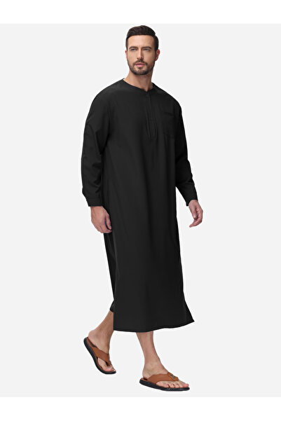 Take Two By Styli Solid Round Neck Button Front Long Sleeve Robe