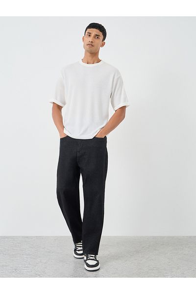 Styli Waffle Knit Oversized T-Shirt with Turn-Up Sleeves