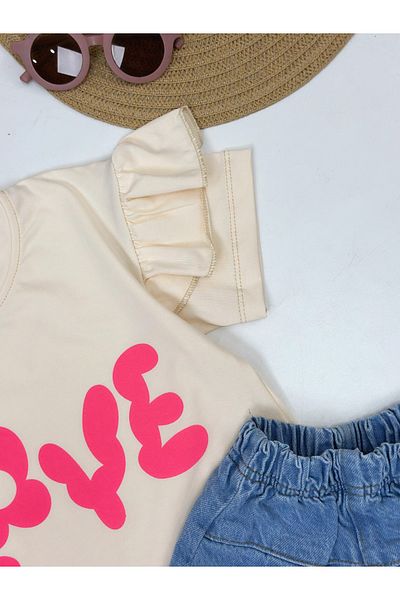 YEDİLALE Combed Cotton T-Shirt with Bolted Pants Double Girl's Set [3\10 Age Range]