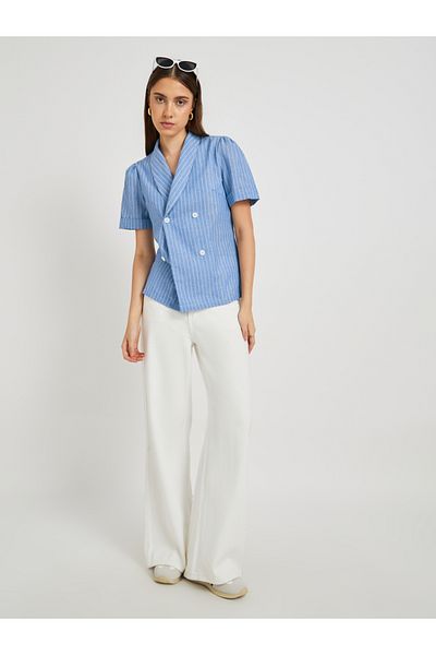 Styli Striped Button Up Short Sleeve Blazer