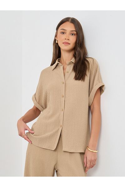 Styli Textured Buttoned Short Sleeve Shirt