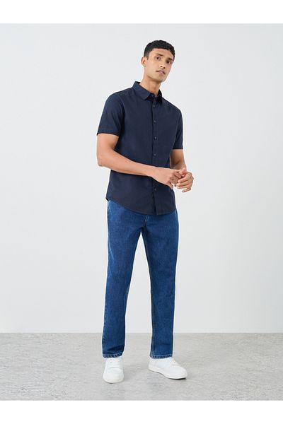 Styli Solid Poplin Woven Regular Fit Short Sleeve Shirt