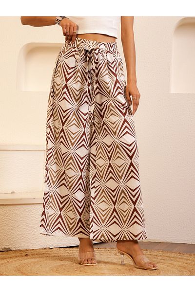 Sanskrutihomes By Styli Women White Printed Drawstring Waist Wide Leg Pants