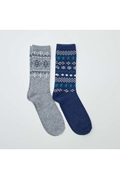 KIABI 2 pairs of patterned jacquard socks BLUE