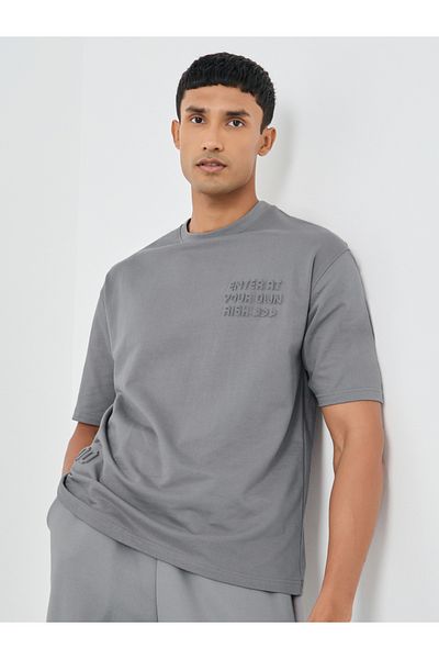 Styli Embossed Print Terry Oversized T-Shirt