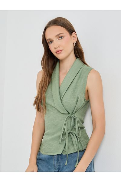 Styli Solid Sleeveless Wrap Top with Tie-Up Detail