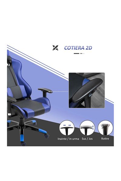 ROHS Scaun de gaming pivotant și rabatabil Extreme1 din piele sintetică, 67 x 67 x 123-132 cm, negru-albastru