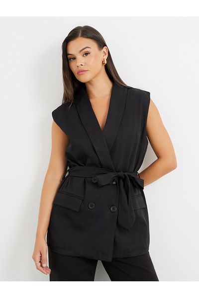 Styli Sleeveless Belted Blazer