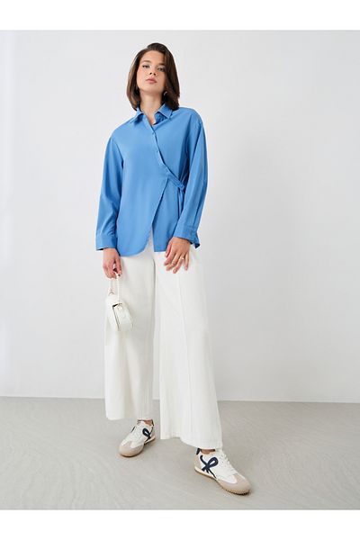 Styli Solid Buttoned Wrap Top with Tie-Up Detail