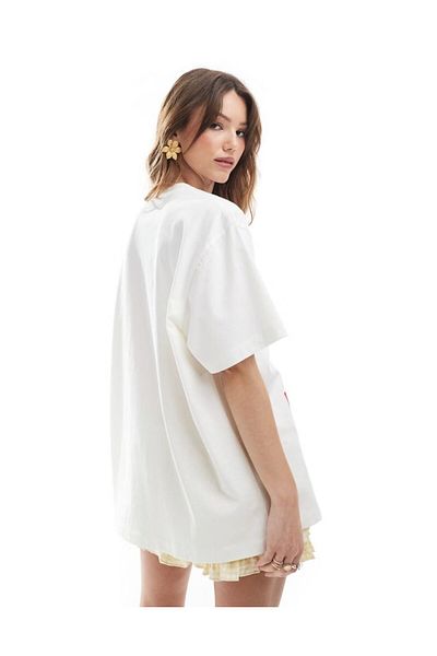 The Champ Clothing Tricou de vară alb oversize Rosa Fiore cu model de trandafiri pentru femei