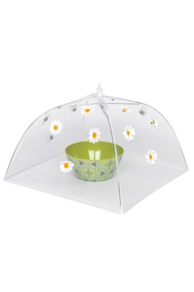 FOXMAG24 Umbrela alimentara, dimensiuni 36 x 36 x 36 cm, din dantela cu floricele, alb