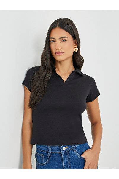 Styli تي شيرت بولو سادة بأكمام قصيرة وقصة عادية