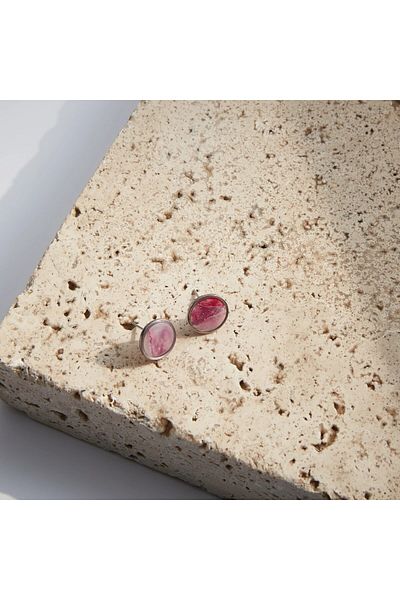 NARRU Handmade NARRU earrings, round, 1.2 mm, pink, translucent and silver, Koralia