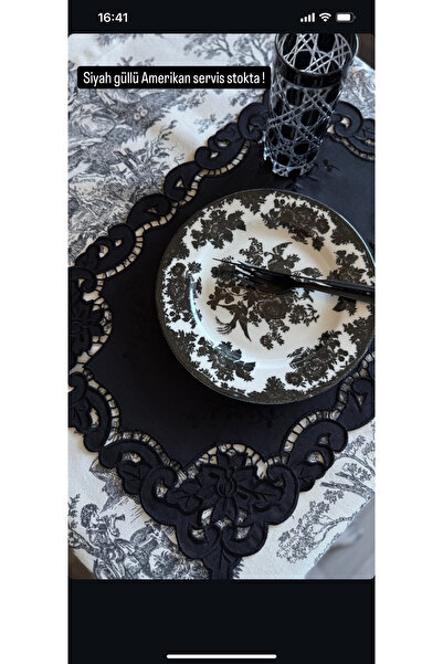 Tiniminatelier Siyah Anerikan Servis Çiçek İşlemeli 6lı