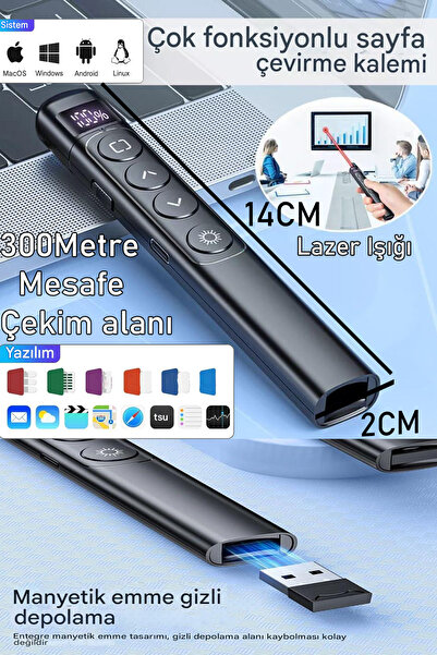 nextbuy Dijital Ekranlı Şarjlı Lazer USB Girişli Sunum Kumandası Laser Pointe...