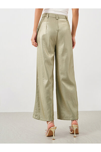 Styli Solid Flat Front Straight Leg Pants with Belt Loops