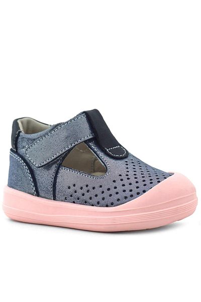 Rakerplus Shaun Genuine Leather Navy Blue Glitter Velcro Anatomical Baby Sandals