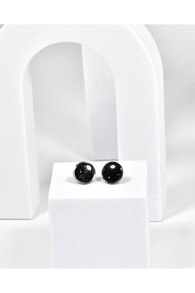 NARRU Handmade NARRU earrings, round, 1.2 mm, black and silver, Koralia