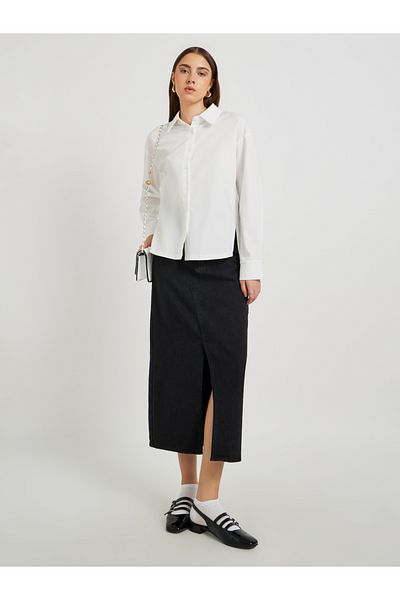 Styli Solid Spread Collar Long Sleeve Shirt