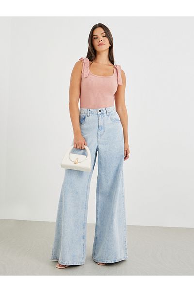 Styli Texture Knitted Bodysuit with Bow Straps