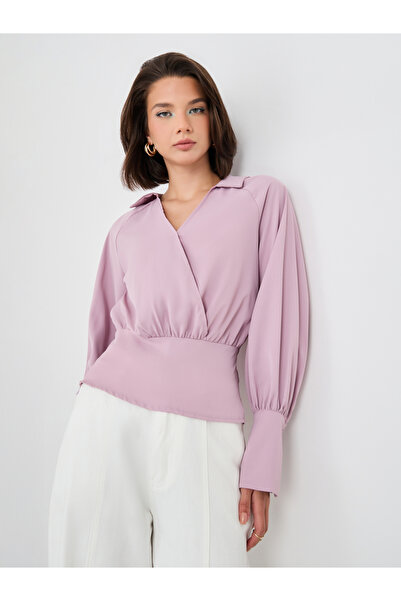 Styli بلوزة ملفوفة بأكمام طويلة وياقة