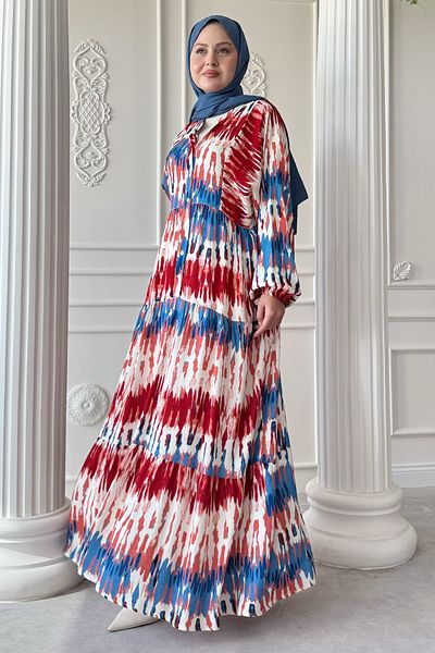 InStyle Ethnic Marbled Red Viscose Dress