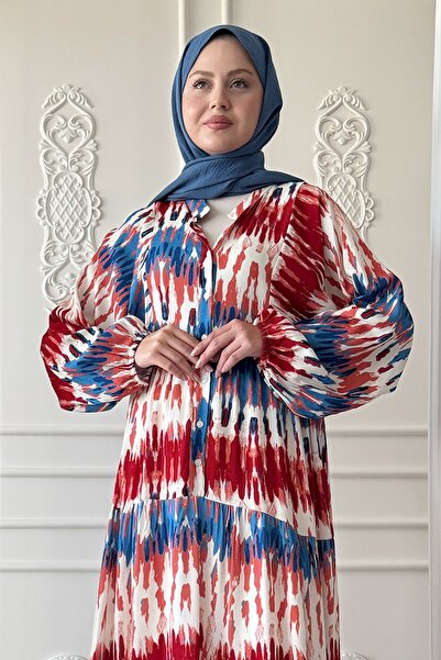 InStyle Ethnic Marbled Red Viscose Dress