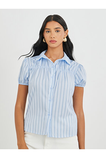 Styli قميص مخطط بأكمام منتفخة وأزرار