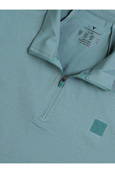 Technosport By Styli Solid 4-Way Stretch Half Zip Front Slim Fit Polo T-Shirt